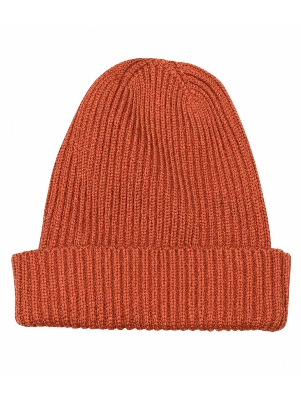 Rust Burnt Orange Ribbed Knit Cuffed Beanie Unisex Fisherman Hat Fall Winter